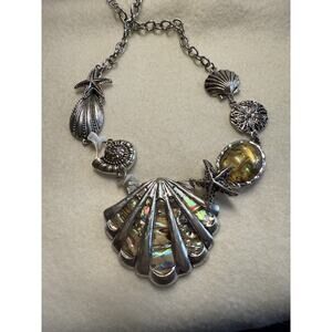 Coastal Silver Tropical Shell Necklace Cruise Wear Abalone